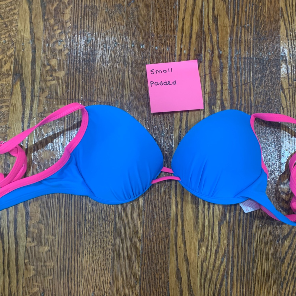 Blue and pink bikini top